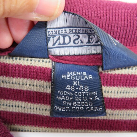 Lands' End Polo Shirt Mens XL Burgundy Gray Striped Long Sleeve Made in USA - Picture 8 of 9